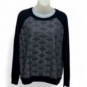 J. Crew Merino Sweater in Chambray Eyelet Navy Sweater Size Large